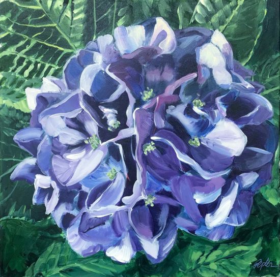 Blue Hydrangea 24x24 painting by Susan Pepler