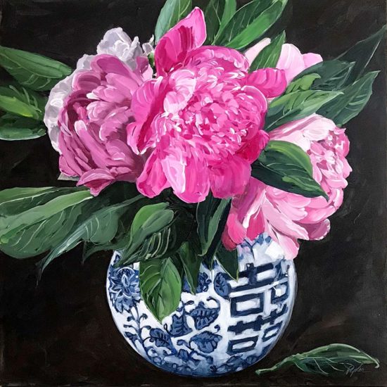 Peony Bliss painting 40X40 by Susan Pepler