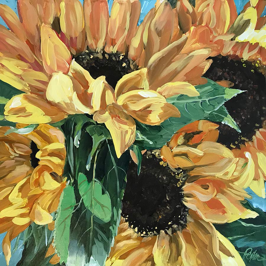 Sunlit sunflowers painting by Susan Pepler