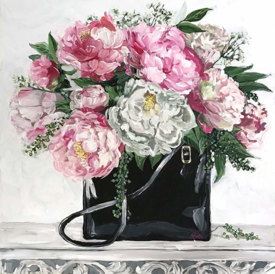 Black Patent Leather Purse with Peonies by Susan Pepler